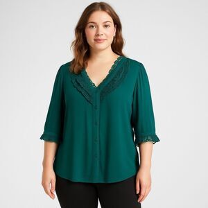 George‎ Simonton Green Flutter Sleeve Ruffled Blouse